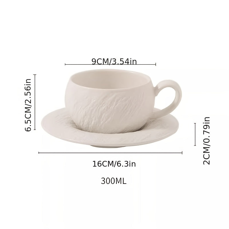 Single Set Vintage Matte Stone-Patterned Ceramic Coffee Cup & Saucer | Exquisite Latte Art Cup for Home & Café, Elegant Afternoon Tea Gift, Non-Slip, Hand Wash Only