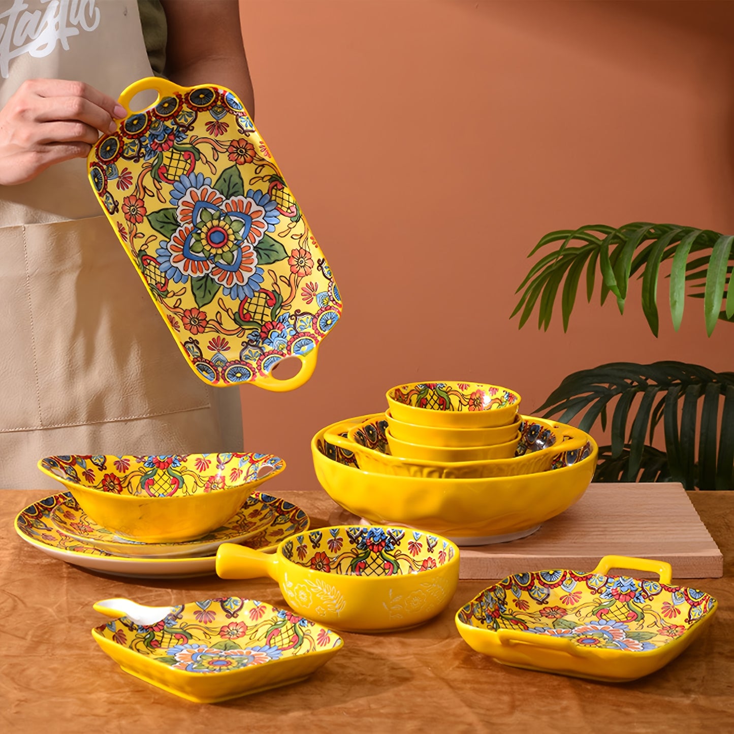 Bohemian Yellow Ceramic Dinnerware Set (6 / 8 Pieces) – Microwave, Oven & Dishwasher Safe