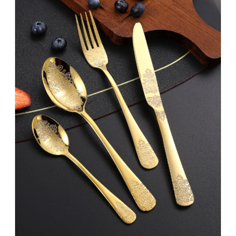 Stainless Steel Western Tableware | Four Main Pieces Steak Knife, Fork, Spoon Thickened Gift Set - 304 Stainless Steel