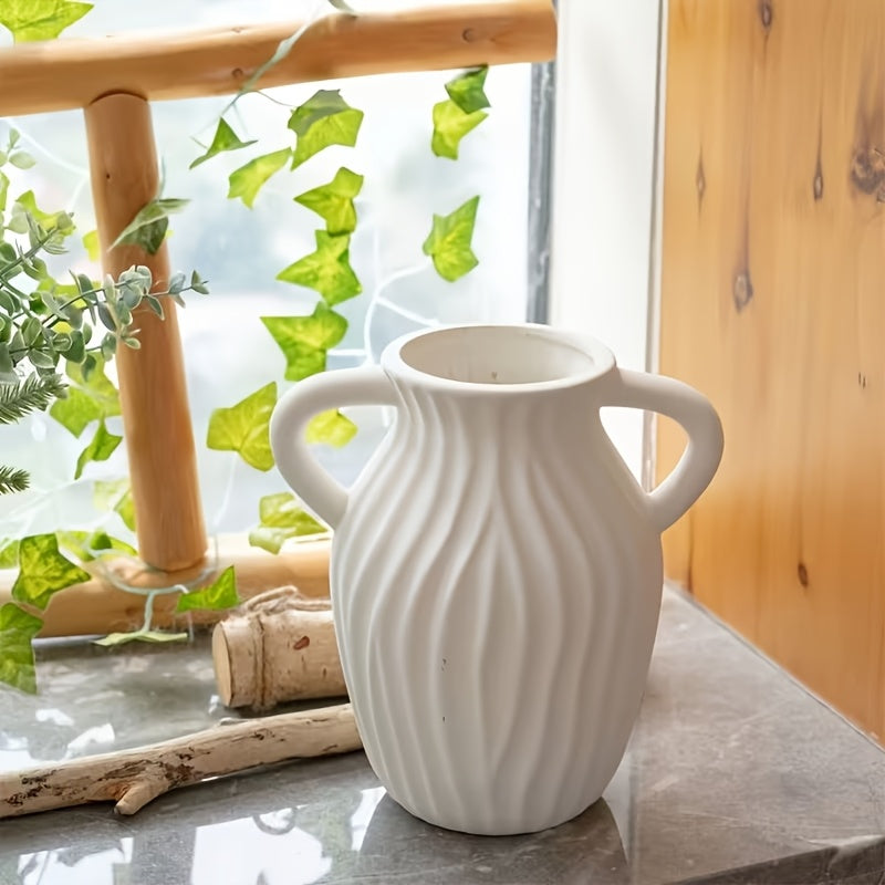 1 Nordic Simple Cream Style Vase, Decorative Vase for Study, Dining Room, Living Room, Desktop Flower Arrangement, Creative Simple Vase, Double Ear Vase, Light Luxury High-end Home Decoration, Suitable for Room Decoration, We