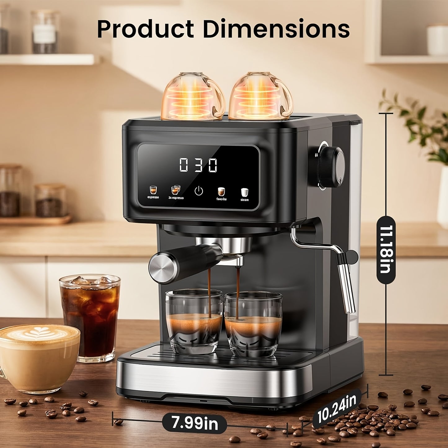 Stainless Steel Espresso Machine with Milk Frother | Fast Heating System, 40.58oz Removable Water Tank, 120V Power Supply, 304 Stainless Steel, for Home & Office Use