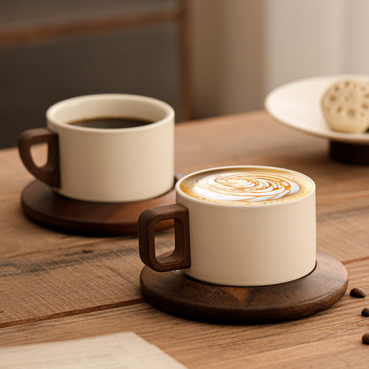 1 Set 250ml Milky White Ceramic Coffee Cup and Saucer Set/Classic Straight Design/Heat-Resistant Handmade Coffee Cup/Mug/Latte Art Cup/Suitable for Coffee Art/Tea Cup/for Home/Cafes/Gifting