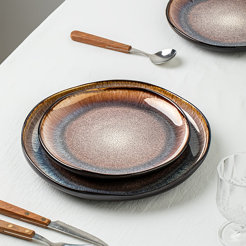 Brown Flame Glaze Ceramic Dinnerware Set (12-Piece) – Modern Plates & Bowls for 4