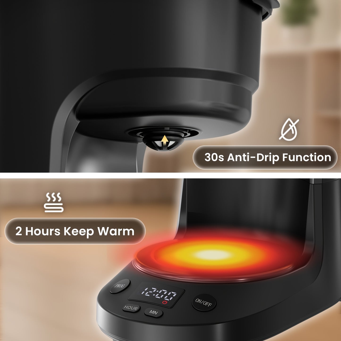 Drip Coffee Maker with Coffee Pot, Portable Coffee Maker with 25.36oz Water Tank, 30s Anti-Drip Function, Removable Funnel, One-Touch Switch, Dry Boil Protection, Black