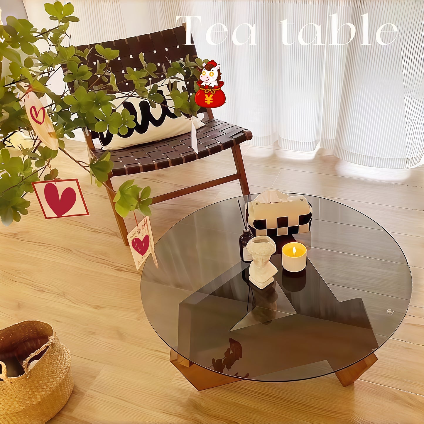 Modern Glass Top Coffee Table – Walnut Frame Center Table