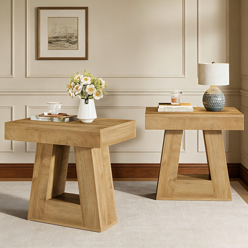 24” Wooden Side Table – Double-Layer Narrow Farmhouse Accent Table