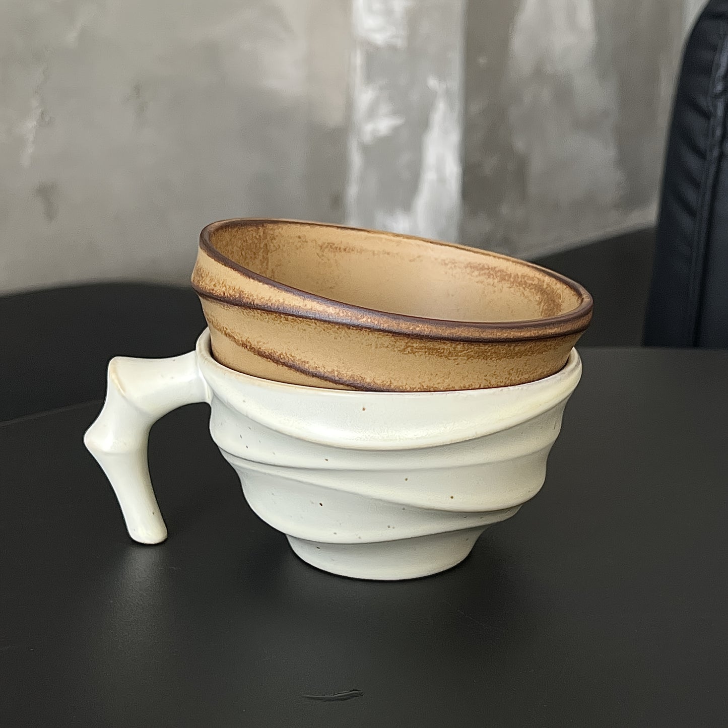 [Vintage Ceramic Coffee Cup] Vintage Rustic Ceramic Bamboo-Section Coffee Cup | Kiln-Altered Handheld Mug, Creative Unique-Shaped Latte Art Mug
