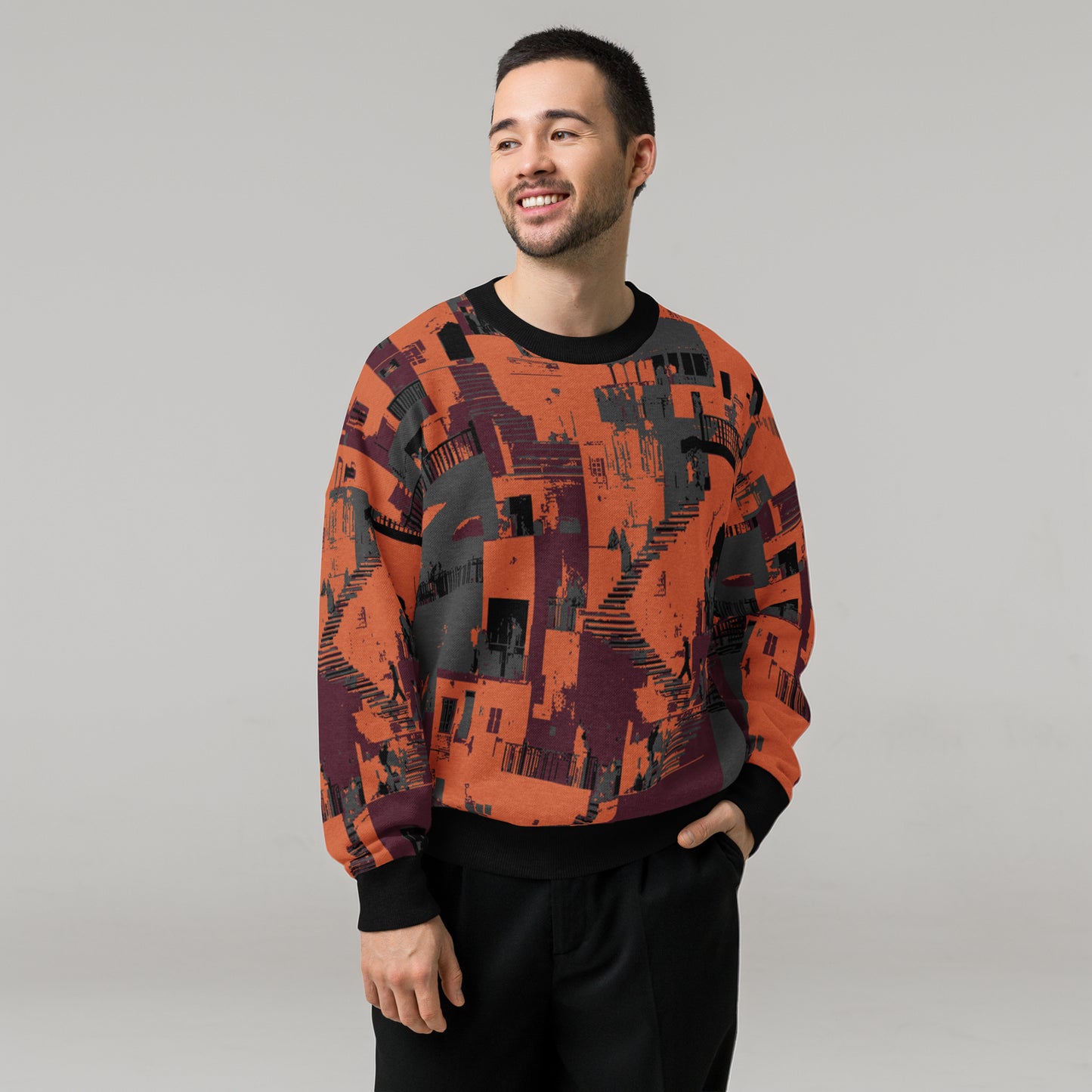Tetrix City Layers Collage – Relaxed Fit Knitted Crew Neck Sweater