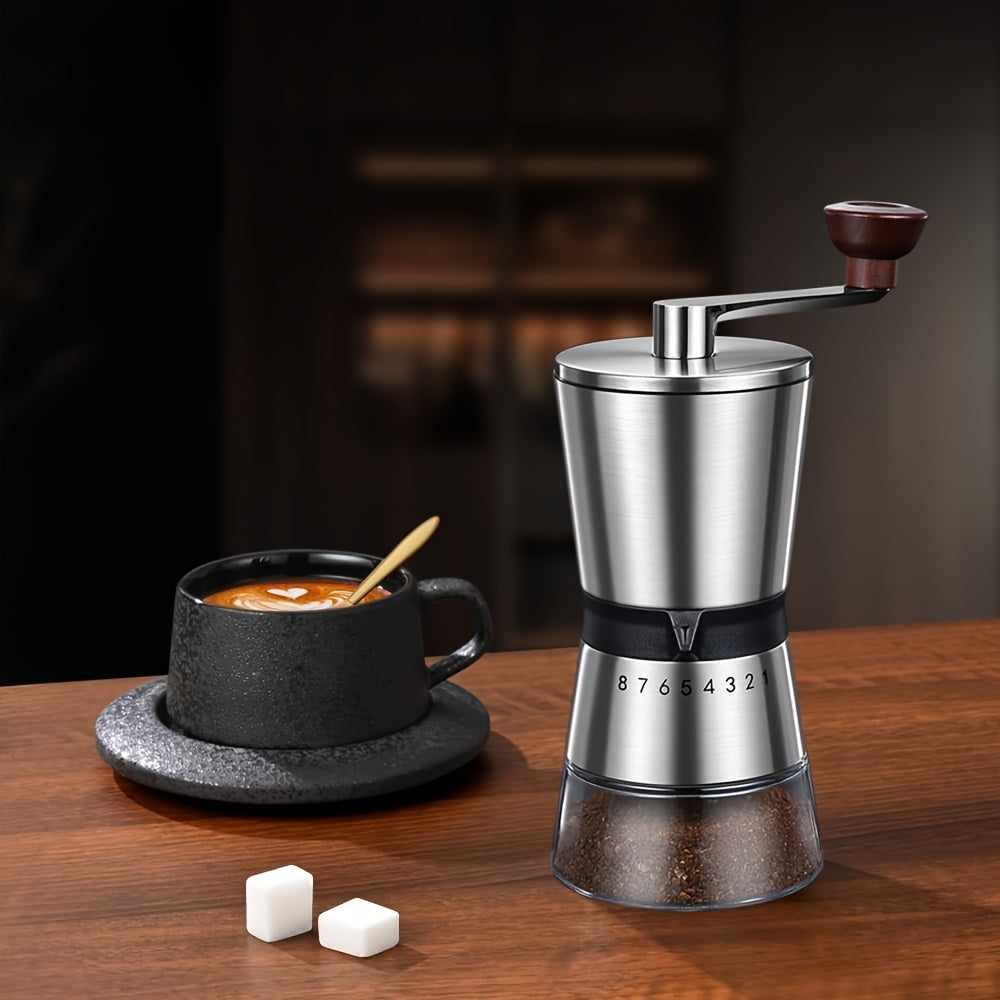 Stainless Steel Manual Coffee Grinder With 8 Adjustable Settings, Large Capacity Conical Burr Coffee Grinder, Portable Hand Coffee Bean Mill With Hand Crank For Kitchen, Home, Travel, Camping, Office, Espresso, Pour Over