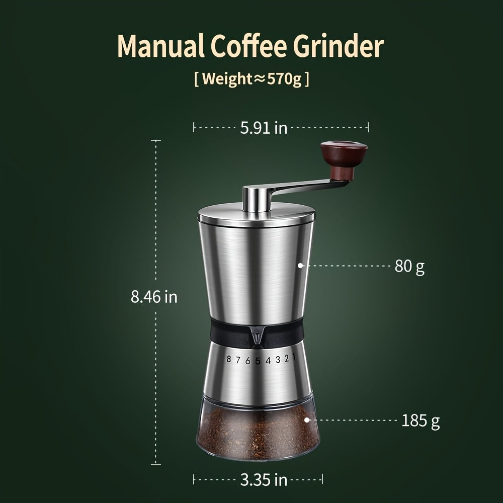 Stainless Steel Manual Coffee Grinder With 8 Adjustable Settings, Large Capacity Conical Burr Coffee Grinder, Portable Hand Coffee Bean Mill With Hand Crank For Kitchen, Home, Travel, Camping, Office, Espresso, Pour Over