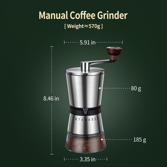 Stainless Steel Manual Coffee Grinder With 8 Adjustable Settings, Large Capacity Conical Burr Coffee Grinder, Portable Hand Coffee Bean Mill With Hand Crank For Kitchen, Home, Travel, Camping, Office, Espresso, Pour Over