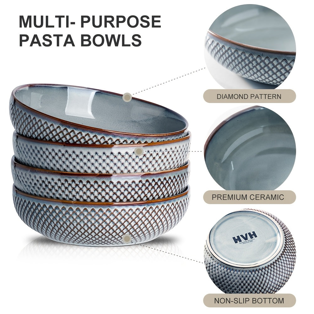 Large Pasta Bowl Set (4-Piece, 8.5", 46oz) – Ceramic Shallow Bowls, Microwave Safe