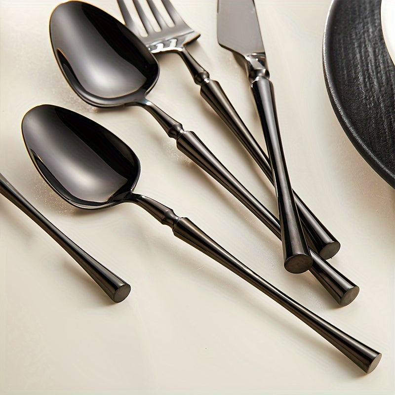 20pcs Silverware Set, Stainless Steel Flatware Utensils Cutlery Set Including Steak Knife Fork And Spoon, Dishwasher Safe (black)