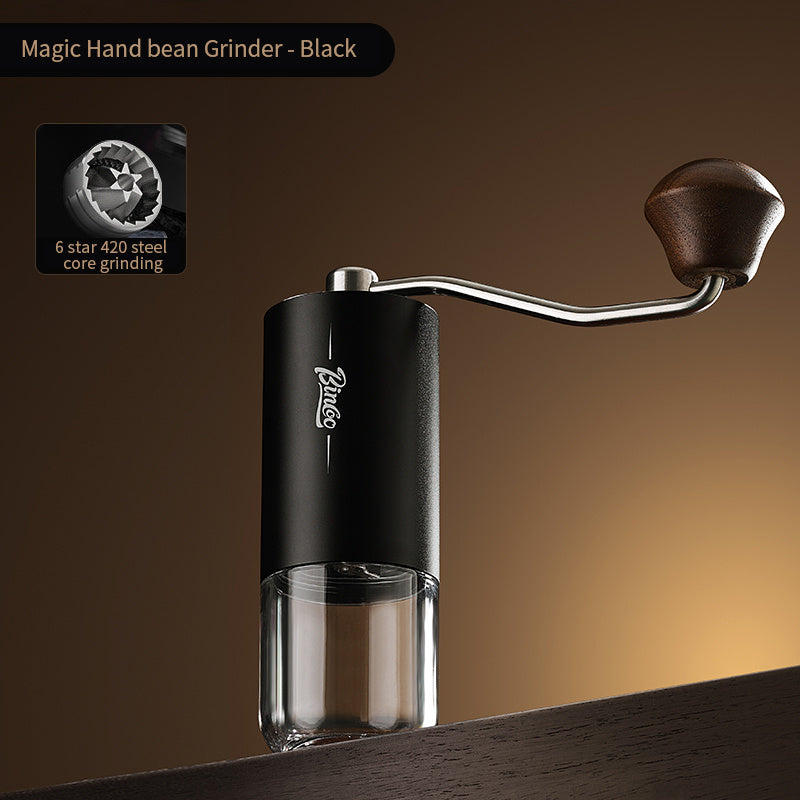 Bincoo Phantom Series Manual Coffee Grinder Featuring 6 Star Steel Burrs, a Portable Hand Crank Mill with Adjustable Grind Settings Suitable for Espresso, Pour Over, French Press, And Drip Coffee, Ideal for Home, Travel, Camp