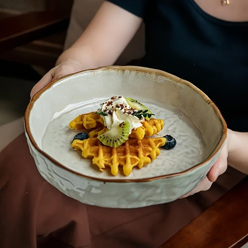 Handmade Water-Pattern Ceramic Bowl Set (2-Piece, 8") – Vintage Serving Plates