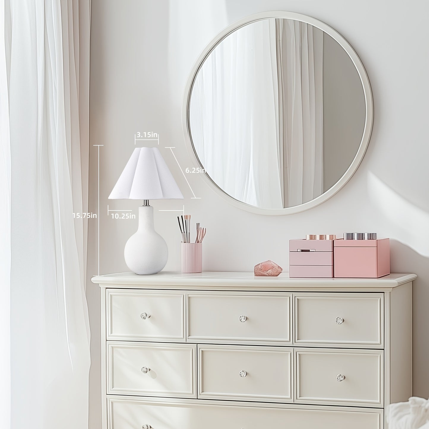 16" Minimalist Ceramic Small Table Lamp, Playful White Wavy Linen Shade, E12 Socket, Handcrafted Accent Lamps for Living Room End Tables, Girl Bedroom Bedside, Dining Room, Kitchen (Bulb Not Included)