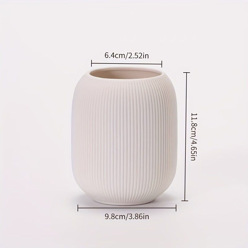 [Ceramic Vase Set] Ceramic Vase Simple European Style White Striped Unglazed Dry Flower Vase Home Decor Craft Ornament Vase Set