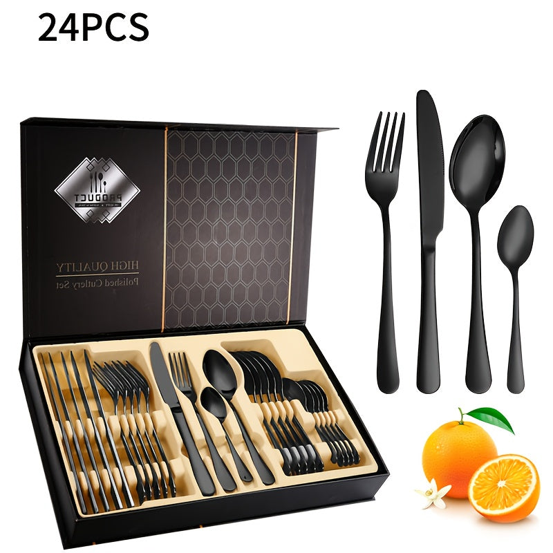 Black Silverware Set, 6-person Stainless Steel Cutlery Set, Kitchen Dining Gift Set Including Knife, Fork, And Spoon, Suitable For Home, Weddings, And Restaurants.