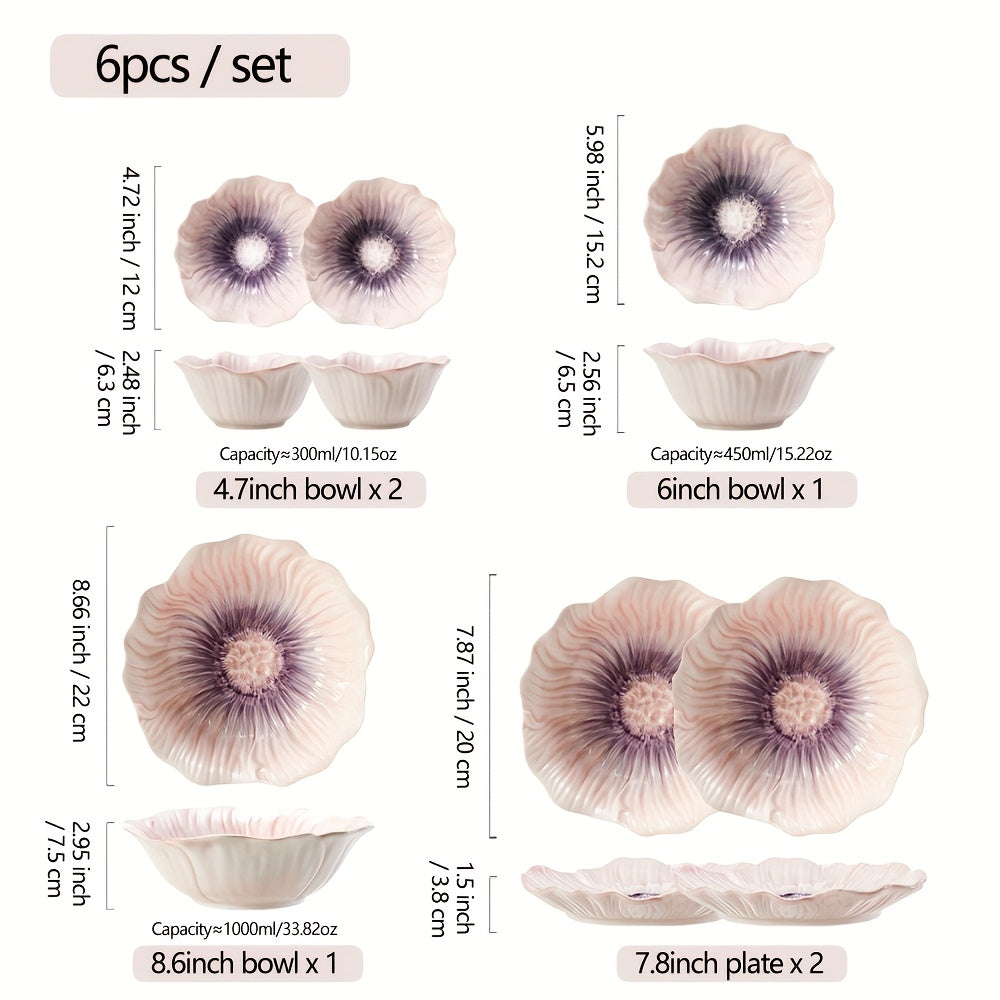 Purple Petal-Shaped Ceramic Tableware Set – Decorative Floral-Inspired Design