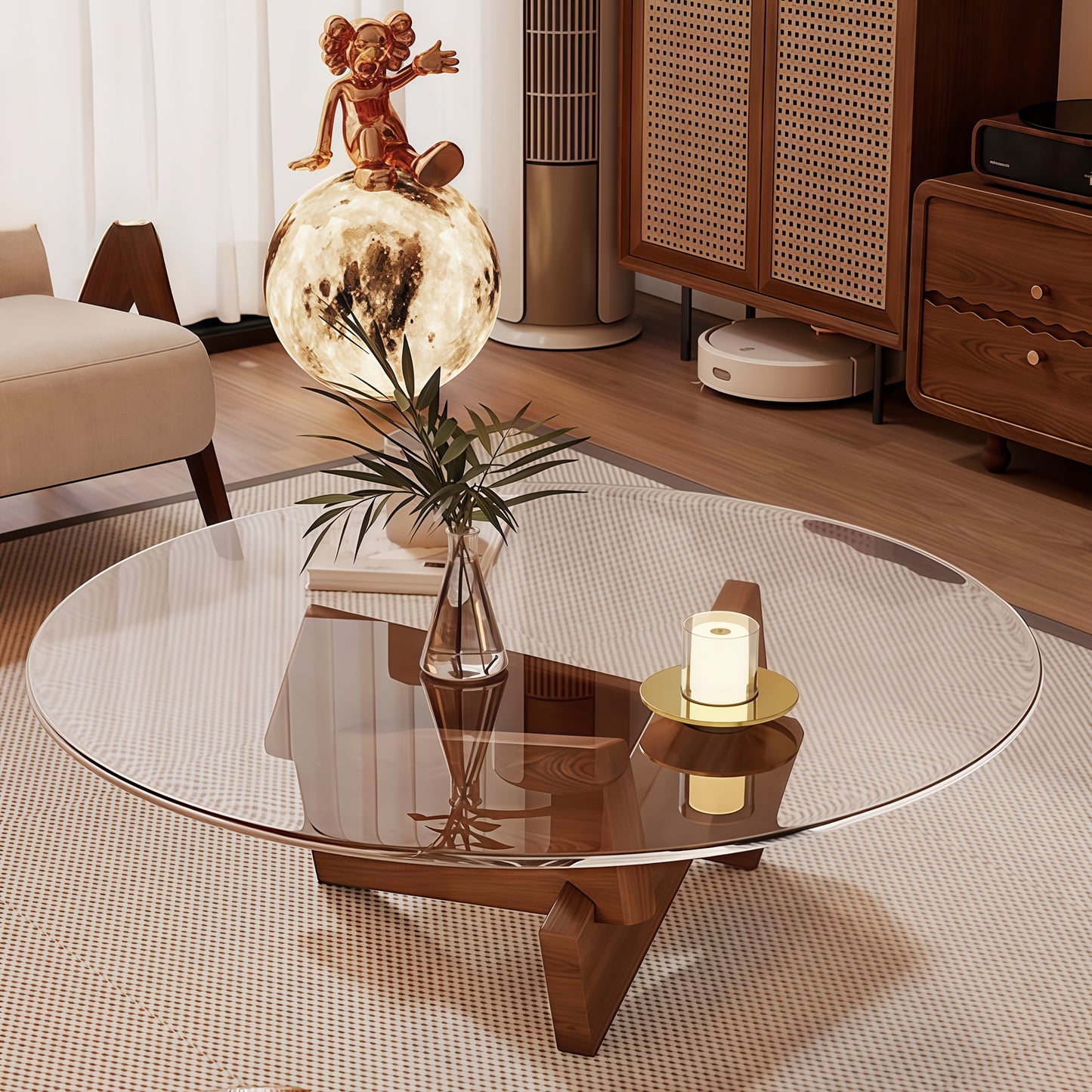 Modern Glass Top Coffee Table – Walnut Frame Center Table