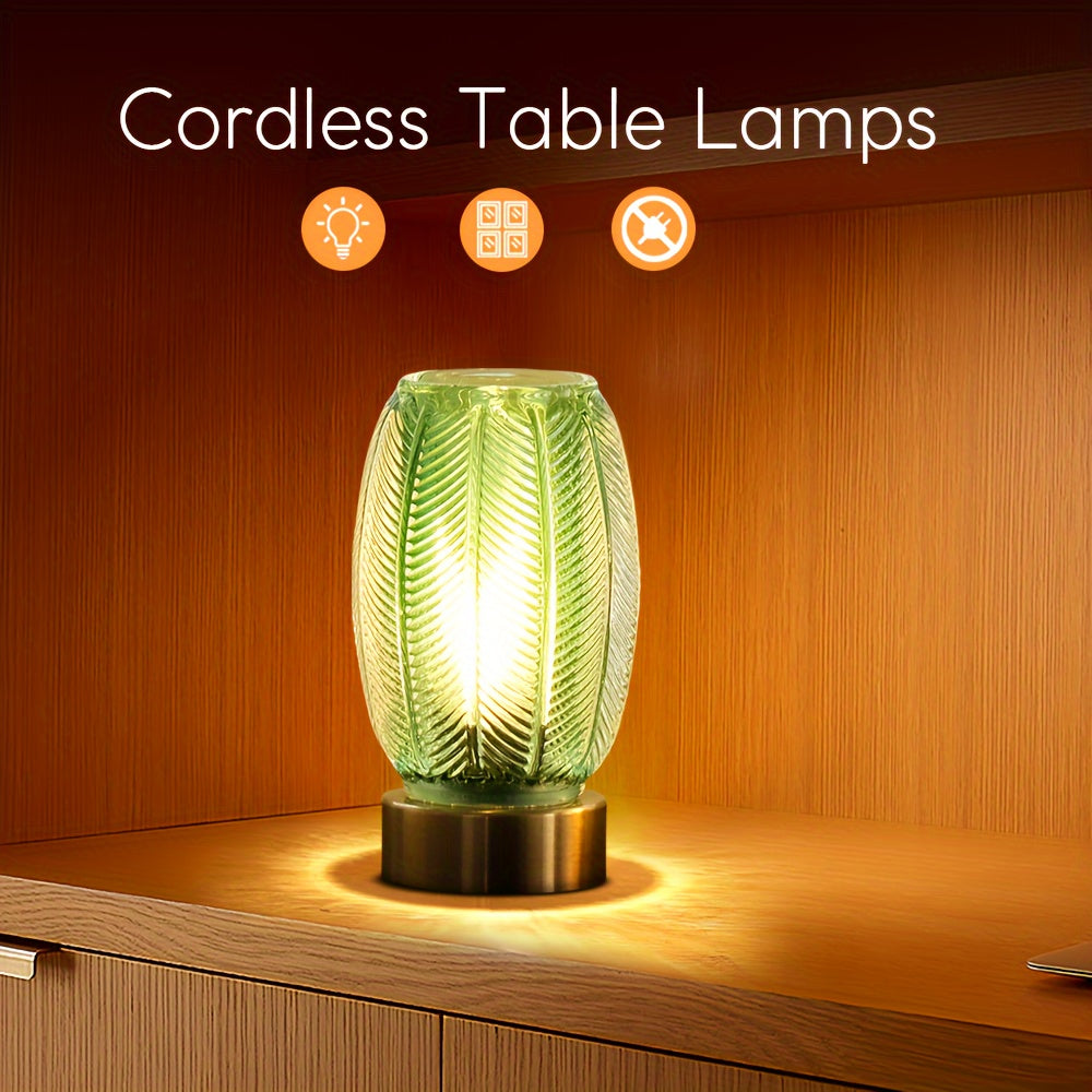 Battery Operated Lamp with Timer, Cordless Table Lamps for Room Decor, Small Table Lamp with LED Bulb, Glass Lamps Beside Table Light for Living Room, Bedroom