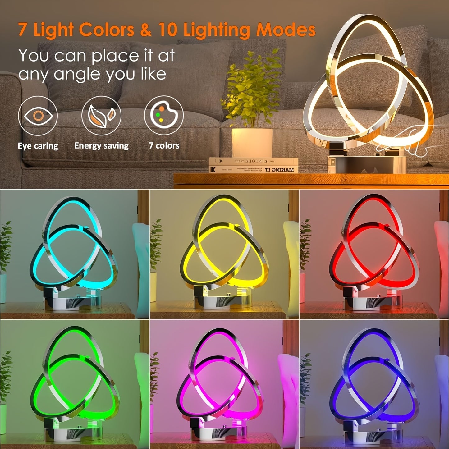 7-Color Modern Spiral Table Lamps, Touch Dimmable Bedside Lamp 10 Modes LED Spiral Table Lamp, Small Table Lamp for Living Room, Cool Lamps for Bedroom, Unique Nightstand Lamps for Ideal Gift