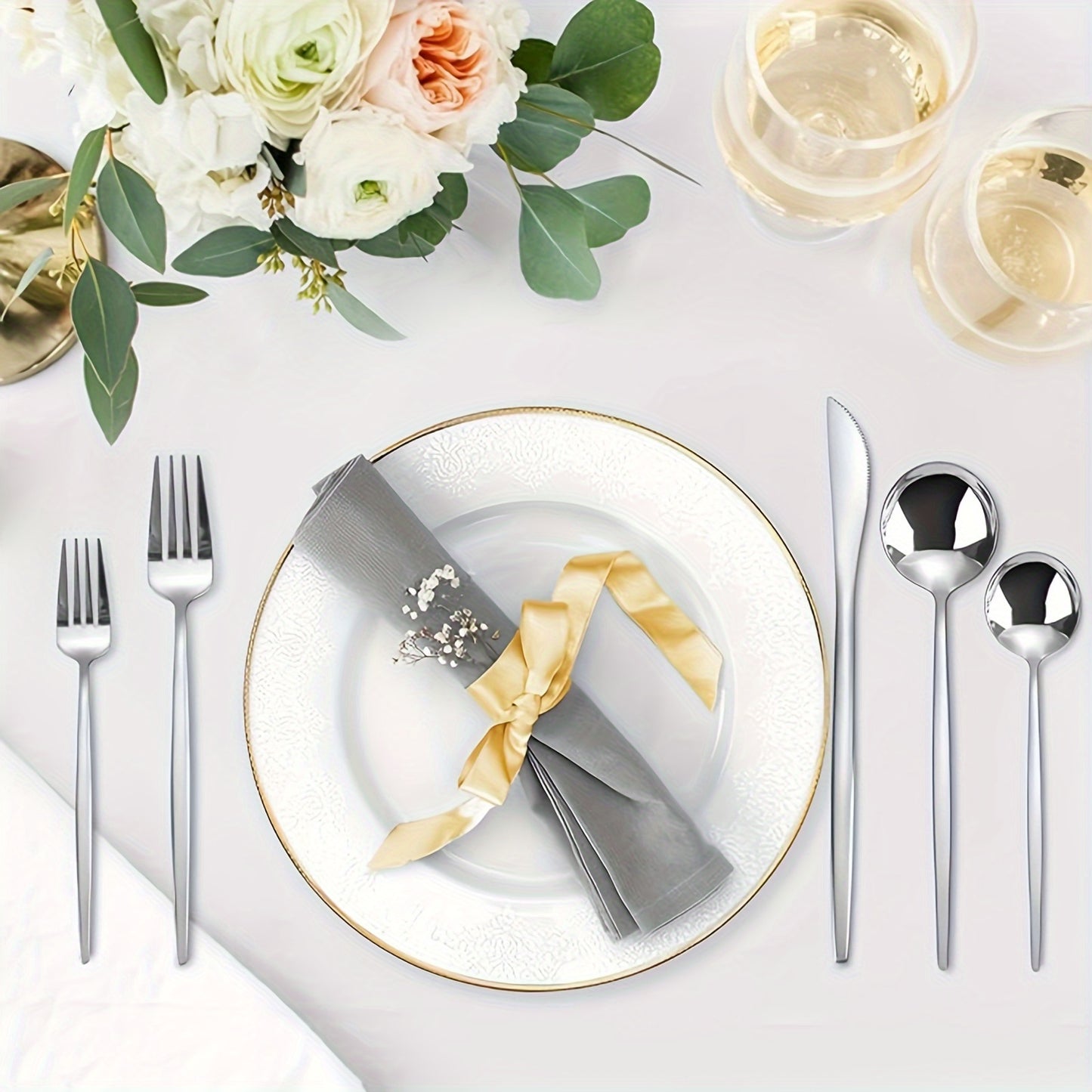 Mirror Polished Western Tableware Set 16pcs, Stainless Steel Tableware Set for 4 People, Including 4 Dinner Knives, 4 Dinner Forks, 4 Dinner Spoons, 4 Teaspoons, Suitable for Home Kitchen and Restaurant, Dishwasher Safe