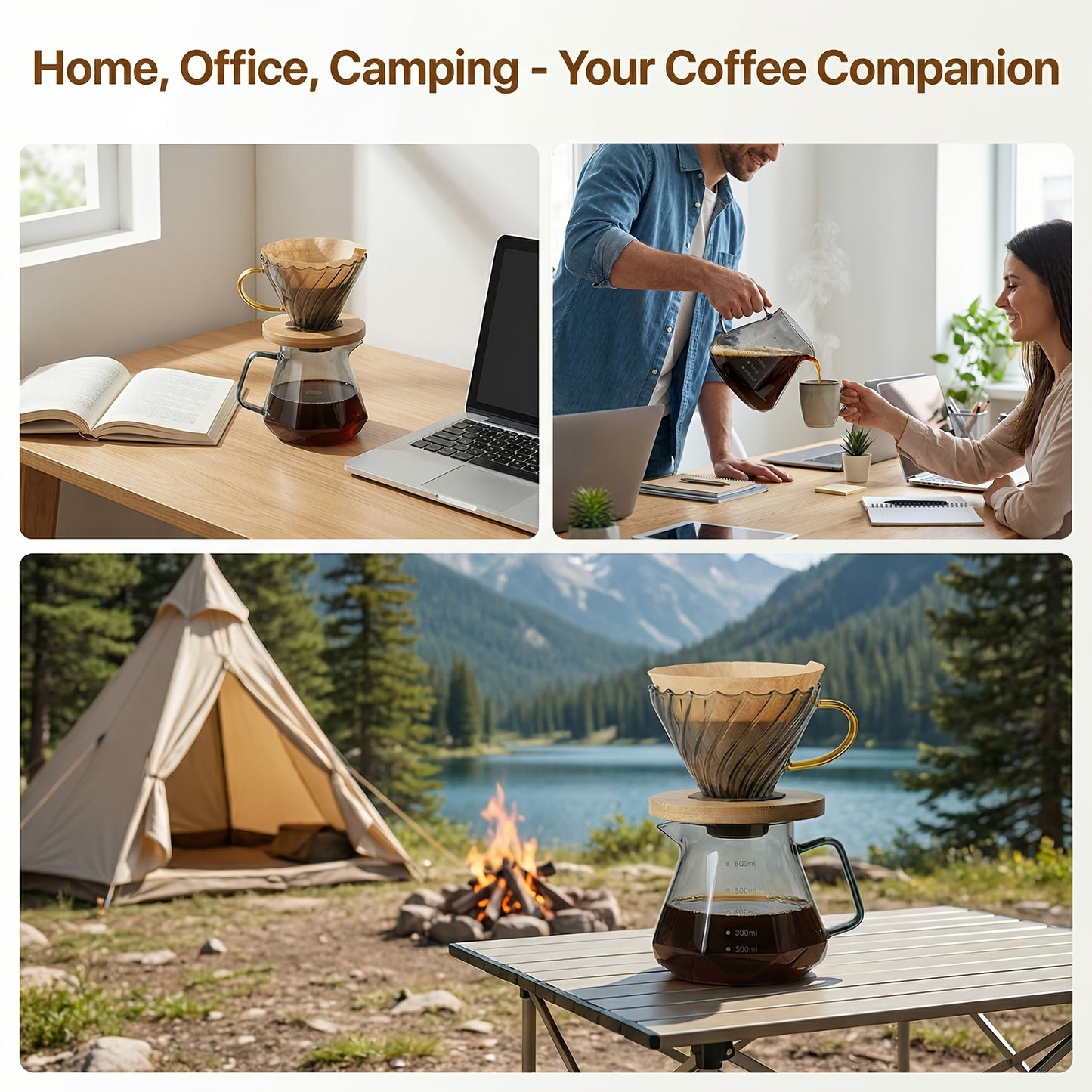 Ninonly Pour Over Coffee Maker, 3-In-1 Coffee Dripper Set with 20fl.oz/600ml Carafe, Filters & 100pcs Filter Paper, Portable Coffee Maker for Home, Camping, Office & Gifts