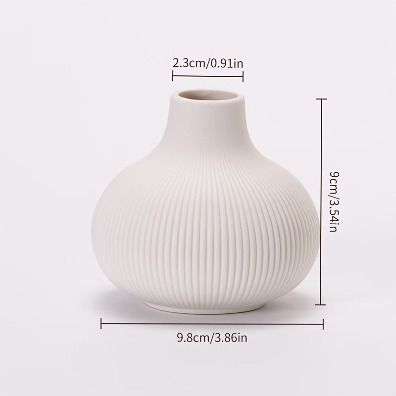 [Ceramic Vase Set] Ceramic Vase Simple European Style White Striped Unglazed Dry Flower Vase Home Decor Craft Ornament Vase Set