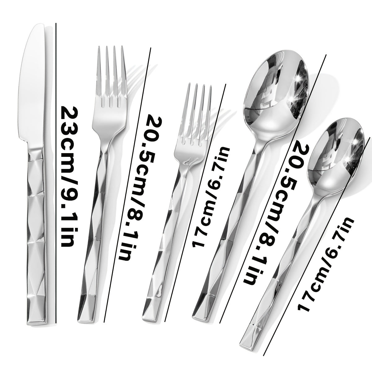15pcs Silvery Stainless Steel Cutlery Set, Sheshu Mirror Polished Cutlery Set, Diamond Cut Pattern, Suitable for Kitchen, Home, Wedding, Party, Mirror Polished, Dishwasher Safe Christmas Cutlery Set, Kitchen Knives, Wedding B