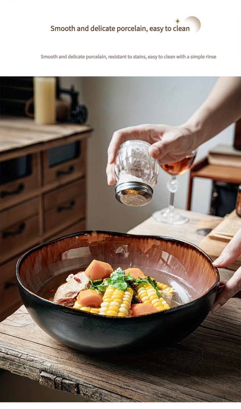 Azure Flame Asymmetrical Ramen Bowl (1 Piece) – Extra-Thick Restaurant-Grade Ceramic