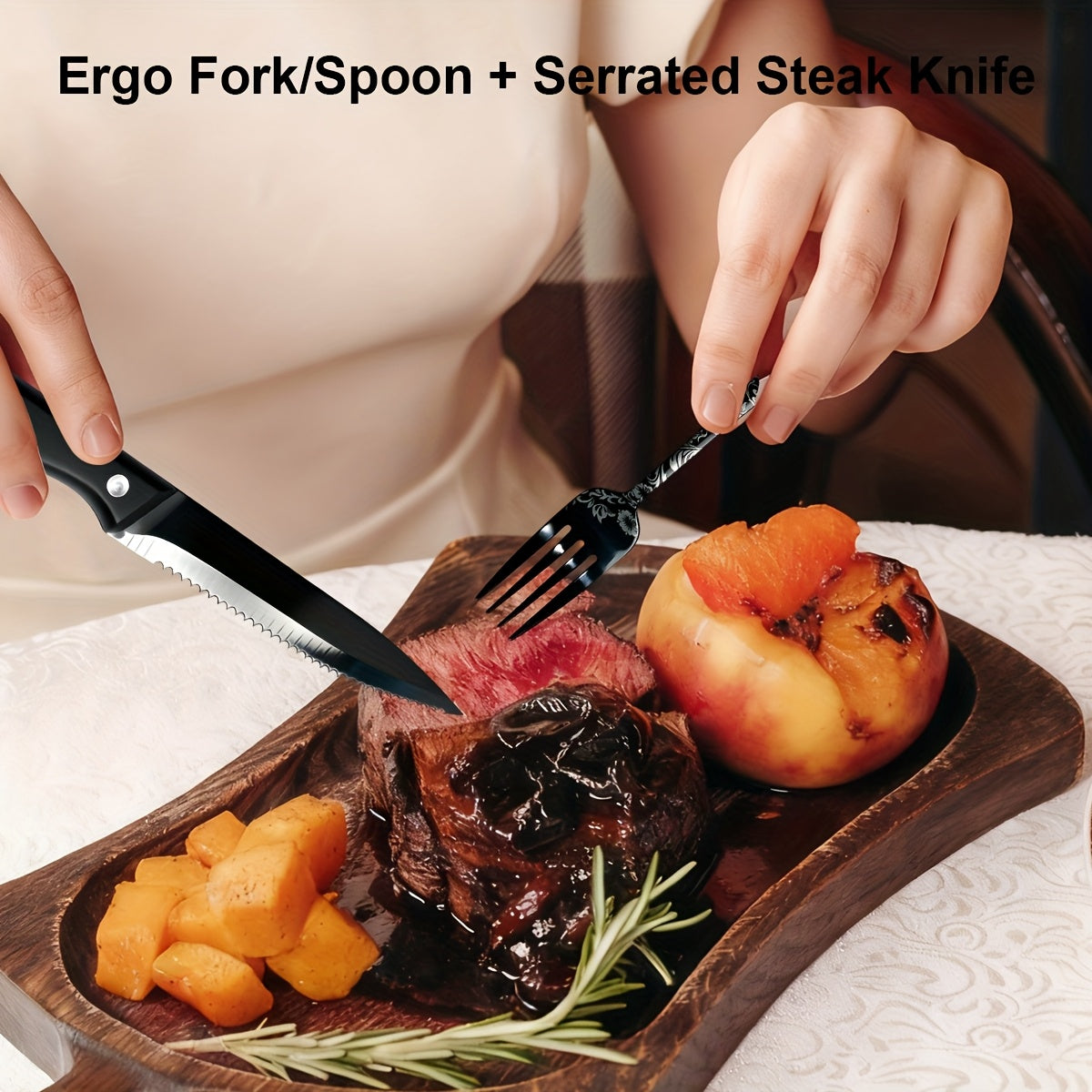 24pcs Stainless Steel Silverware, 4-Person 6pcs Laser-Etched Flatware Set, Flat Cutlery Set, Knife Fork Spoon Chopsticks Set, Suitable for Home, Hotel, Gatherings, Camping, Gifts - Vibrant Colors/Black