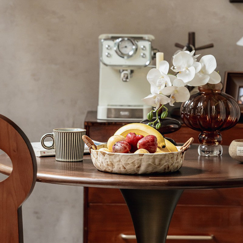 Handmade Rustic Pottery Bowl with Handles – Retro Deep Plate & Serving Bowl