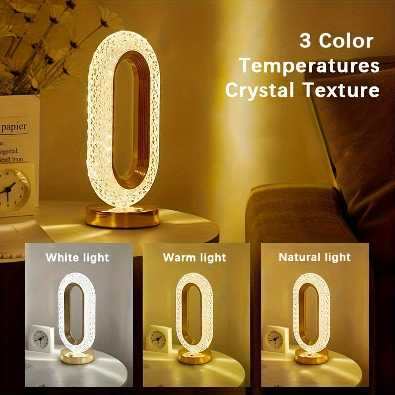 Portable Crystal Table Lamp (3 Colors Variable Night Light), Touch Table Lamp with USB Charging Port, Night Light for Bedroom, Nightstand, Bedside Lamps