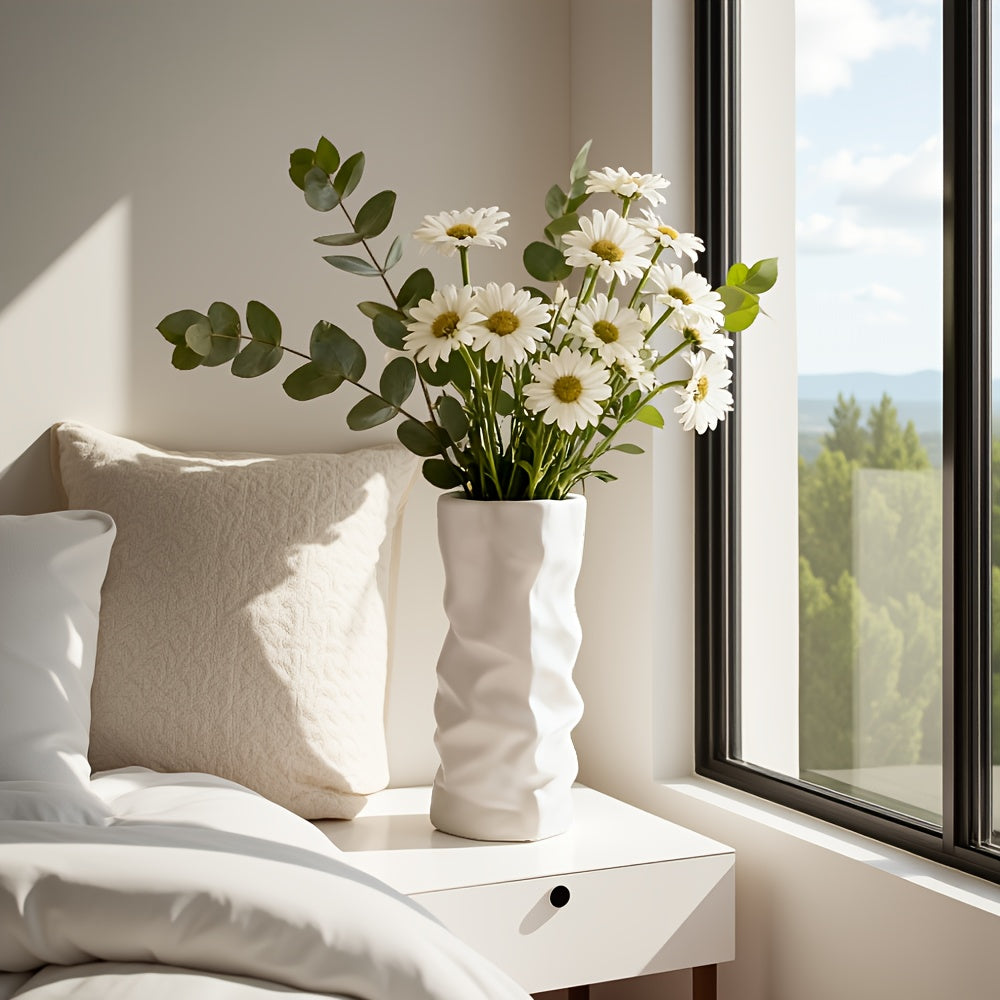 [Boho Bud Vase] Lightweight Shatterproof Large Round Plastic Bud Vase | Ceramic-Like Texture for Boho Style Home Decor, Ideal for Living Room, Dining Table, and Bedroom