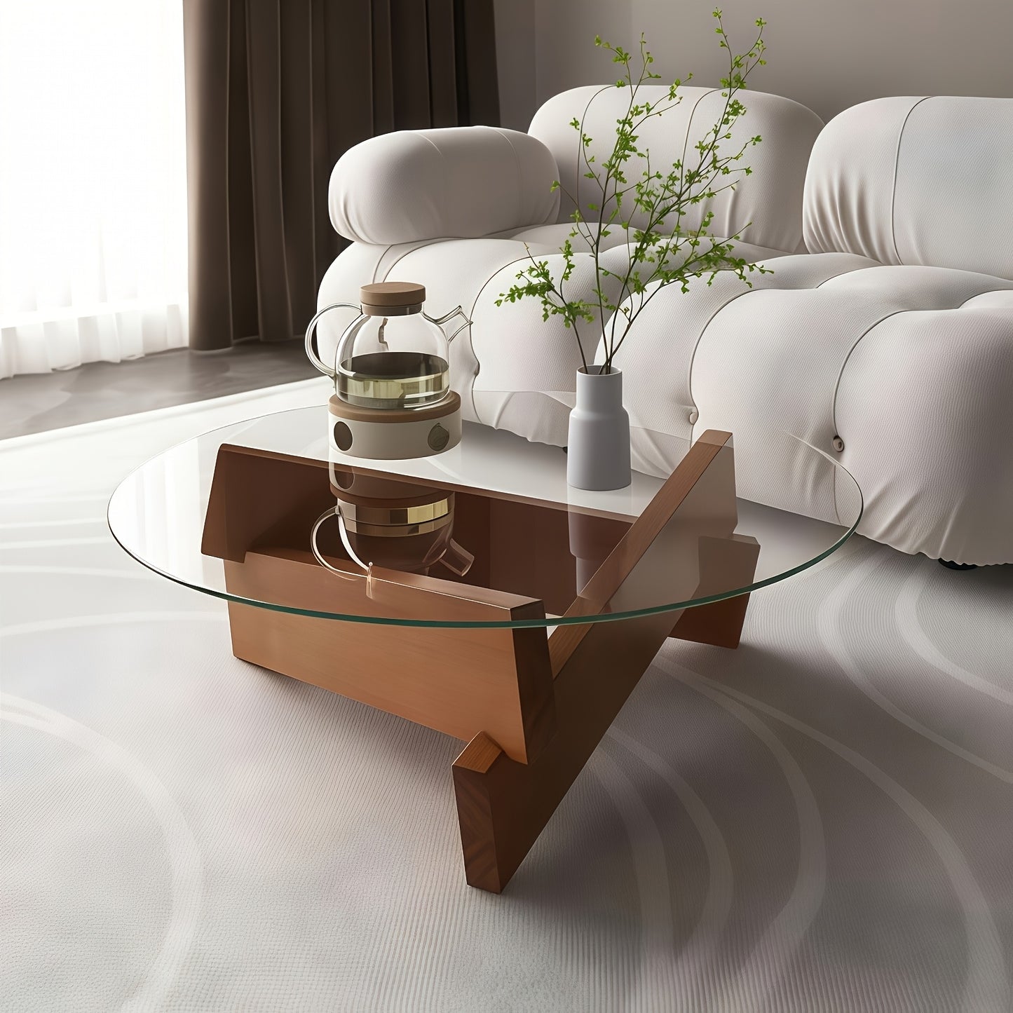 Modern Glass Top Coffee Table – Walnut Frame Center Table