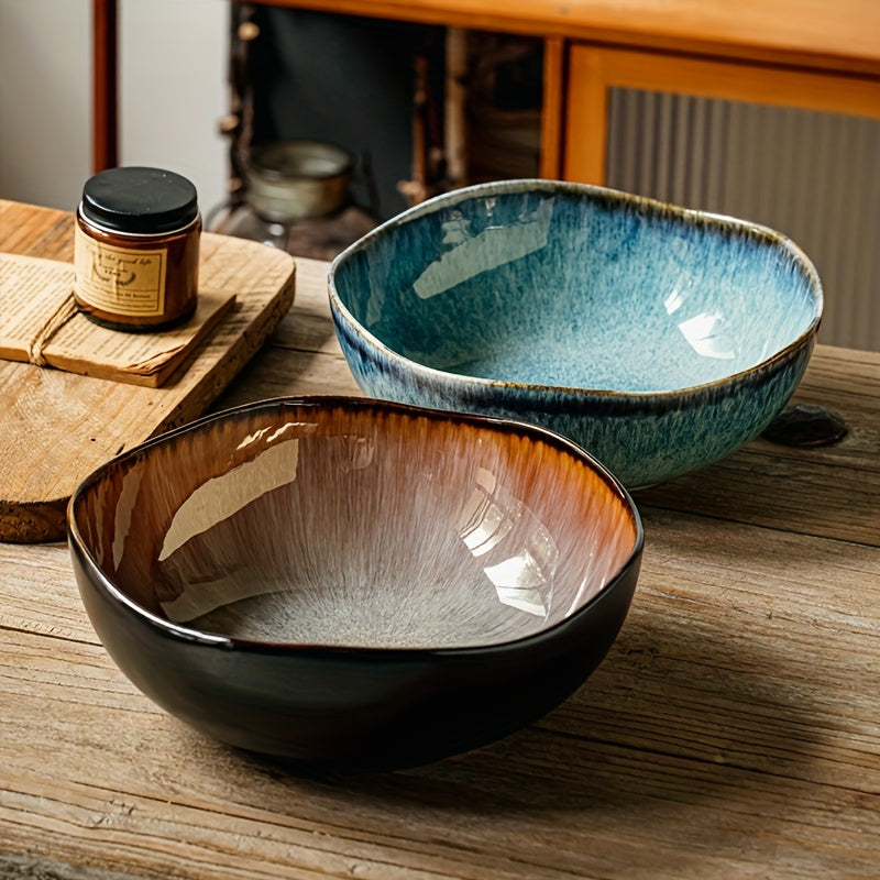 Azure Flame Asymmetrical Ramen Bowl (1 Piece) – Extra-Thick Restaurant-Grade Ceramic