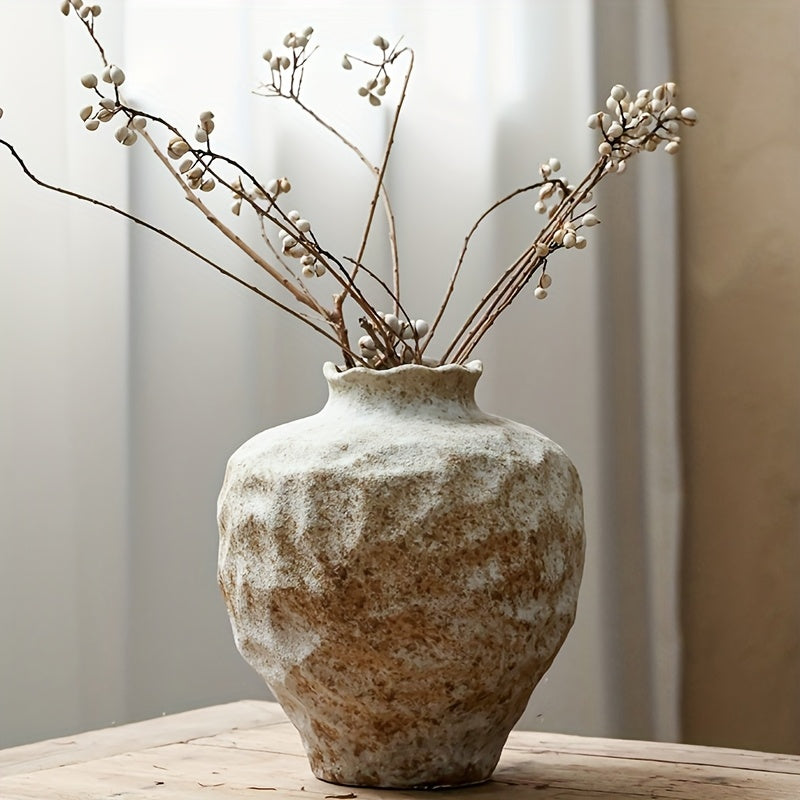Rustic Style Vase, Farmhouse Terracotta Vase, Stone Vase, Large Vase for Living Room Decor, Country Vase Decoration for Living Room