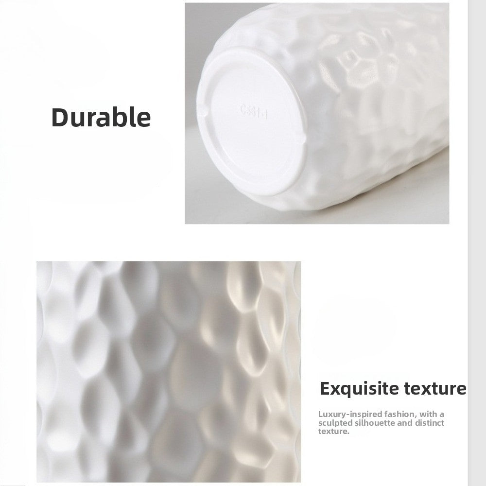 Modern Nordic Bohemian White Hammered Wave Vase - Round Cylindrical Hammered Texture Centerpiece Suitable for Dried Flowers, Artificial Gemstones, Wedding,, Home Decor - Elegant Tabletop Vase for Centerpiece, Plastic Vase
