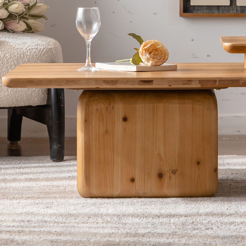 Vintage Wood-Grain Coffee Table Set of 2 – Natural Nesting Tables for Living Room