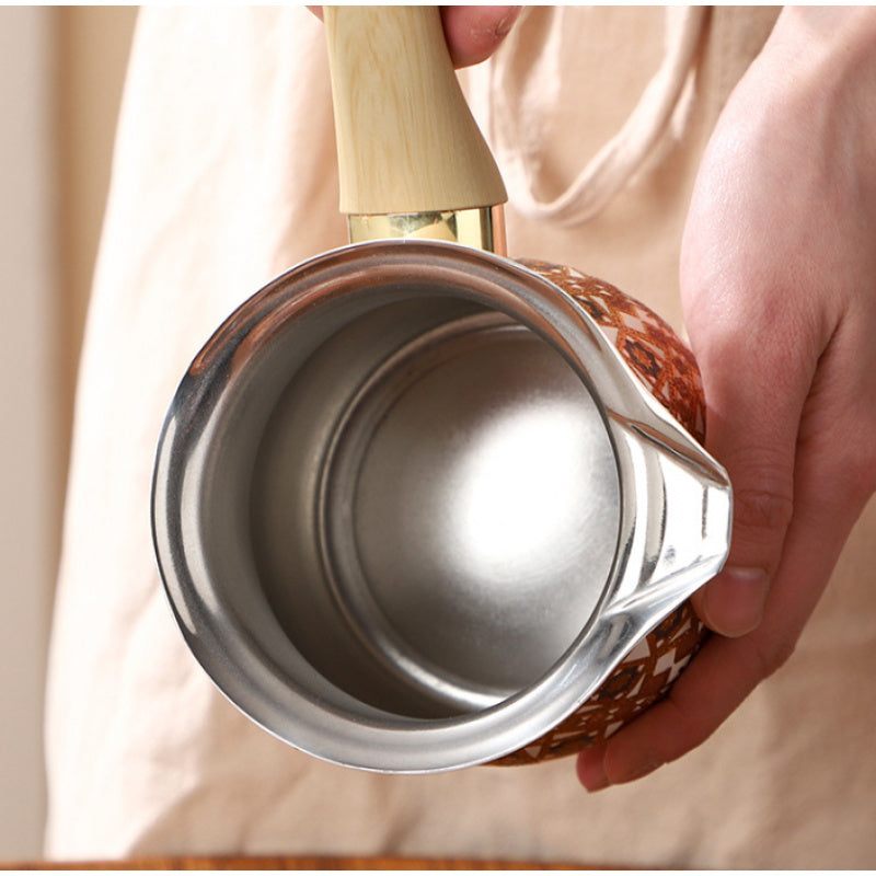 [Stainless Steel | Turkish] Stainless Steel Turkish Coffee Pot | 720ml, Long Handle, Portable Butter Warmer & Chocolate Melter, Heavy-Duty 201 Steel, Traditional, for Camping, Picnics