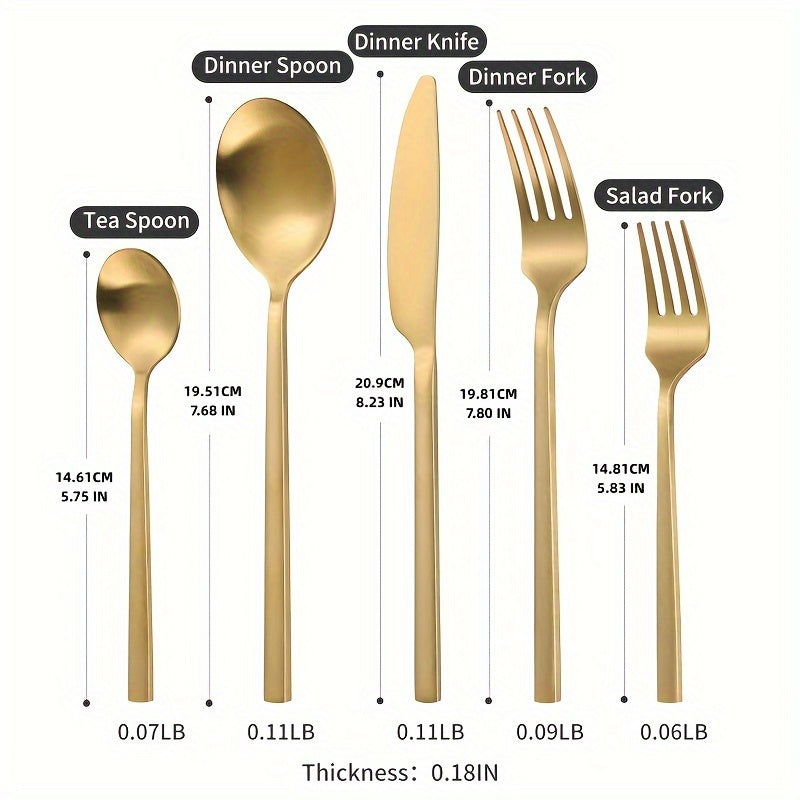 Set of 40 Matte Golden Cutlery, Including Flatware Made of Matte Stainless Steel with Rectangular Handles, Suitable for Weddings, Home, Hotels, Daily Restaurant Events, And Housewarming Gifts, Serving 8 People