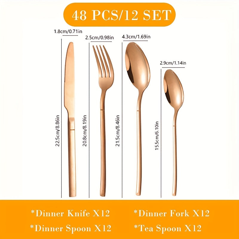 24/48/72pcs Stainless Steel Flatware Set - Knife Fork Spoon, Rust-Resistant & Durable, Ideal for Restaurant, Catering, Gift, Hotel Tableware Wholesale-Halloween Thanksgiving Day Christmas
