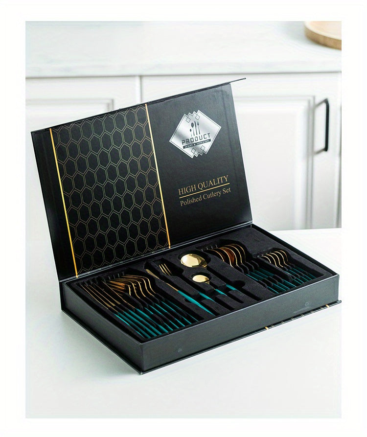 24pcs Stainless Steel Cutlery Set | KEMORELA Luxury Kitchen Cutlery Dishwasher Safe, 304 Stainless Steel