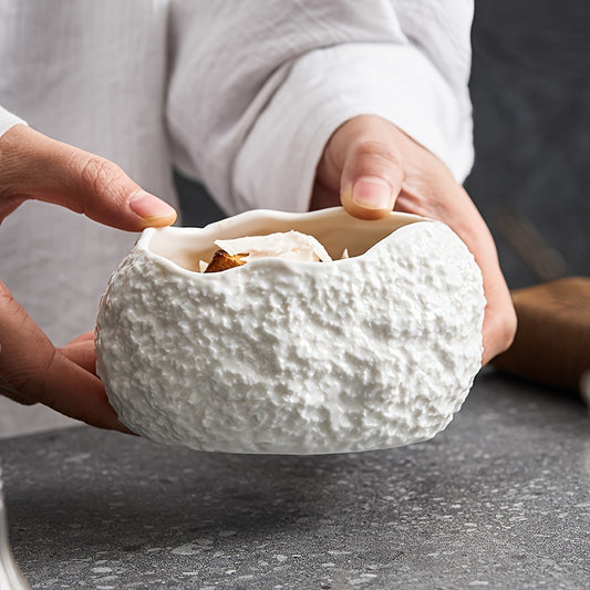 Handmade Rock-Texture Dessert Bowl – Dawn Shape Artistic Serving Dish (1 Piece)