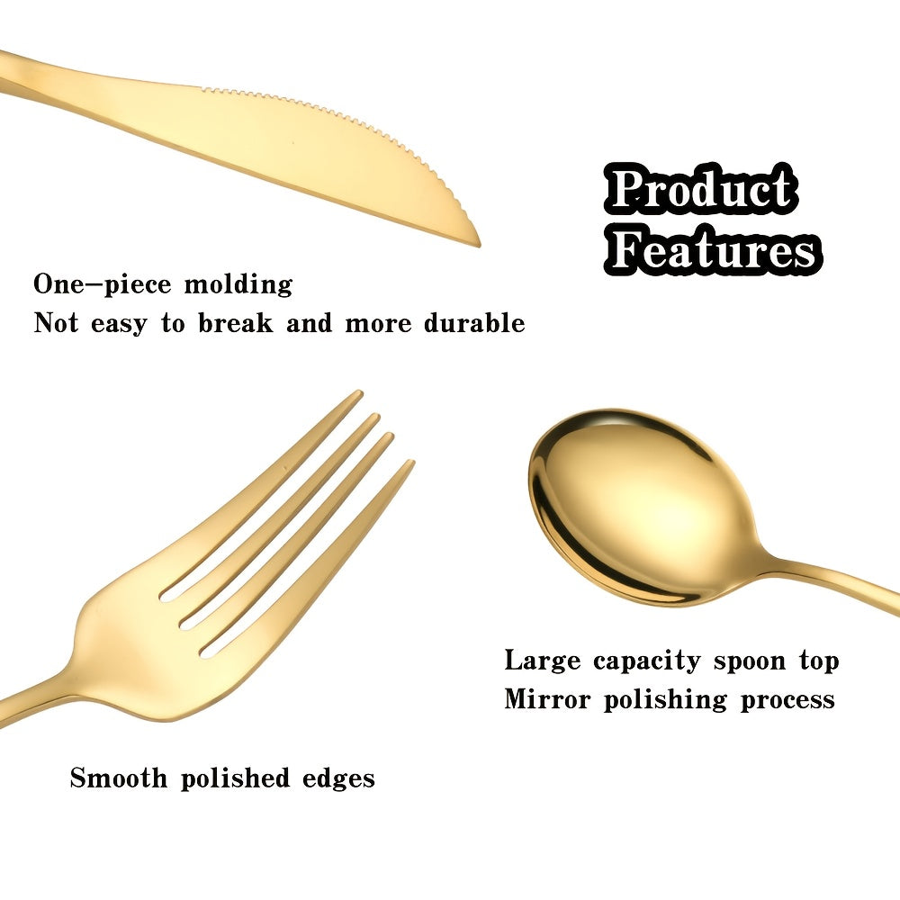 30pcs Elegant Black & Golden Stainless Steel Cutlery Set - Dishwasher Safe, Polished Finish, Perfect for Restaurants, Hotels, and Home Use - Ideal for Housewarming & Dinner Parties, Restaurant Tableware | Sophisticated Tablew