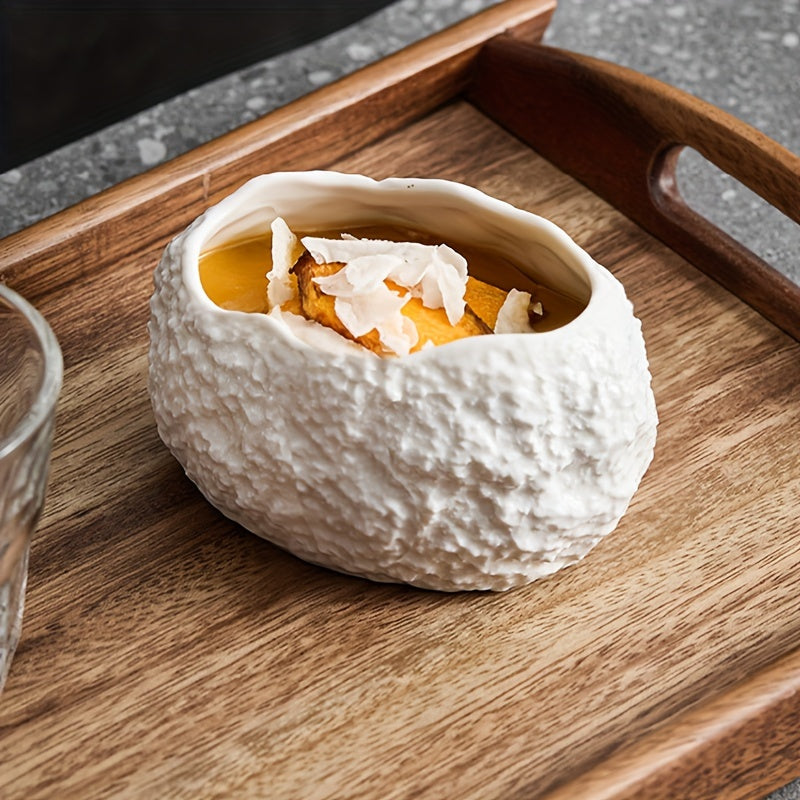 Handmade Rock-Texture Dessert Bowl – Dawn Shape Artistic Serving Dish (1 Piece)