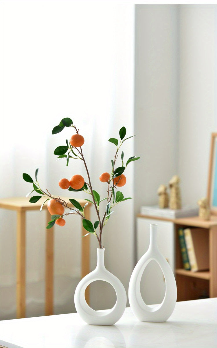 2pcs Ceramic Flower Vase, Hollow Oval Vase For Home Décor Office Decoration, Modern Geometric Vases Figurines Ornament For Living Room Bedroom Dining Table