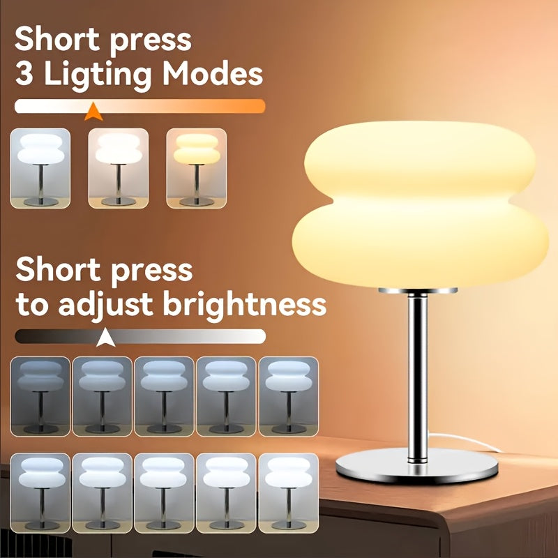 Modern Dimmable USB Powered Burger Table Lamp, Metal Base - Warm Ambient Light for Living Room, Bedroom, Home Office - Ideal Choice for Night Lights, Desk Decorations, and Bedside Lamps