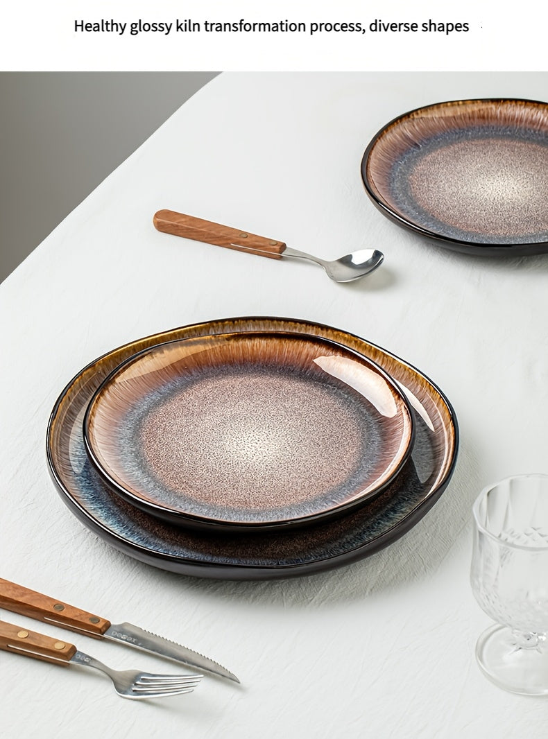 Brown Flame Glaze Ceramic Dinnerware Set (12-Piece) – Modern Plates & Bowls for 4